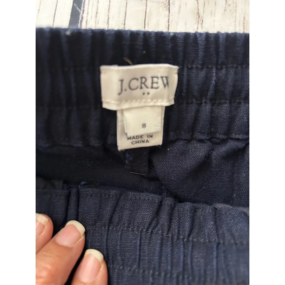 J.Crew‎ Seaside Jogger Pant Navy Blue Linen Cotton Drawstring Elastic Waist Sz 8